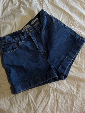 American Apparel Dark Blue High-Waisted Cuff Short | Size 27